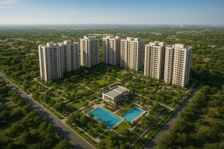 Aerial view of Sattva Lago development in Neopolis, Kokapet, Hyderabad