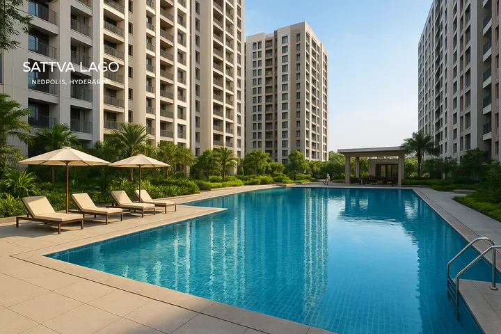 Pool and water amenities at Sattva Lago Neopolis Hyderabad