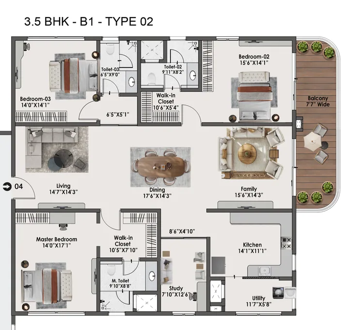 3.5 BHK B1 Type 02 floor plan of Sattva Lago